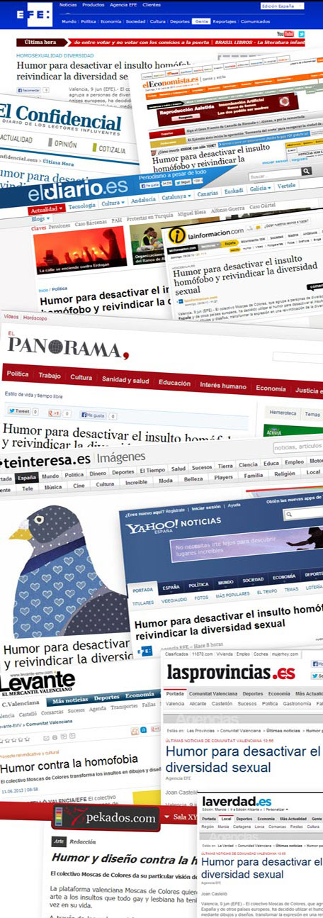 Recortes de prensa con las publicaciones sobre Moscas de Colores.