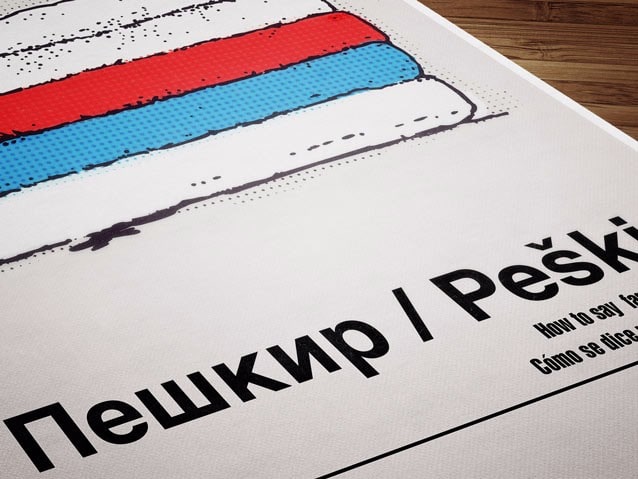 Fotografía parcial de un póster con la ilustración Peškir.
