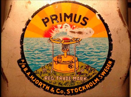 Photo of the Primus logo printed on an old stove. One stove that was very important to Inuit people.