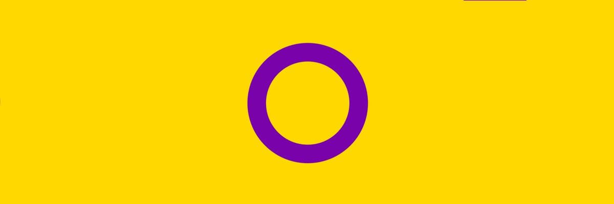 Image of the intersexual flag, a violet circumference on a yellow background.