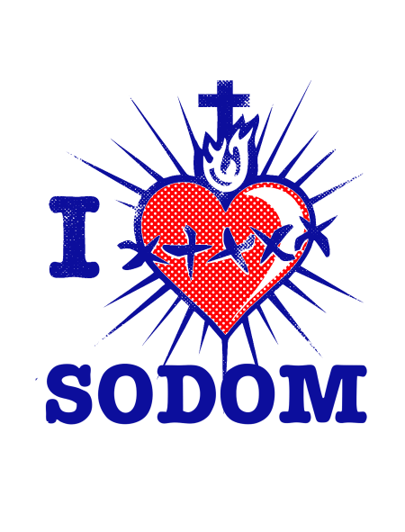 The I Survived Sodom design illustrates the Protest! Collection. Blue and red.